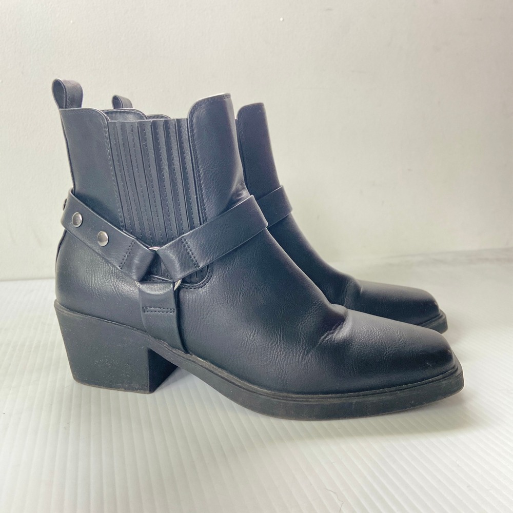 Sonoma Black Faux‎ Leather Square Toe Moto Biker Ankle Boots Womens 8.5